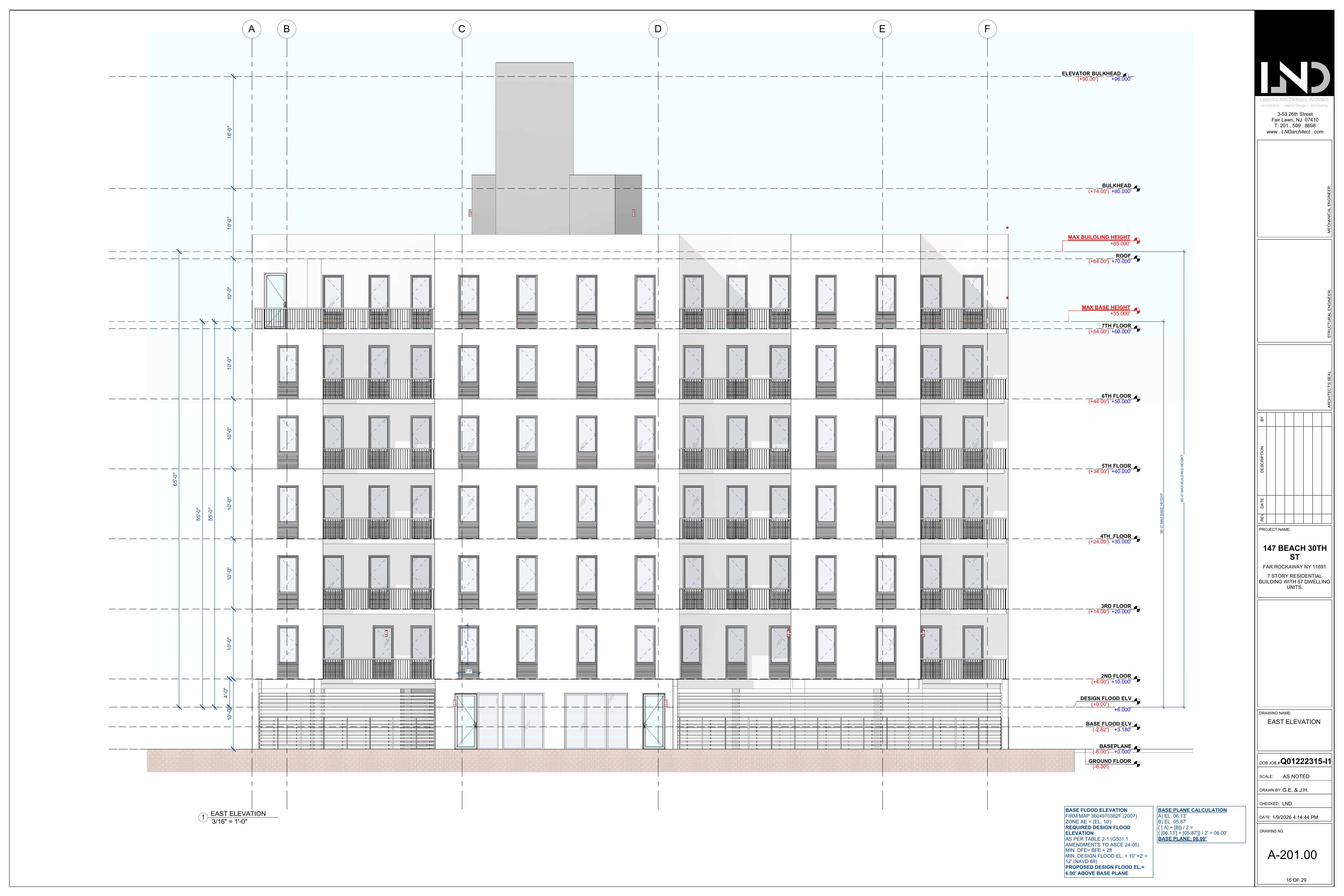 Architectural elevation of the seven-story Beach 30 residential building